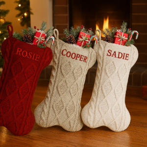 Embroidered 18" Dog Bone Christmas stocking