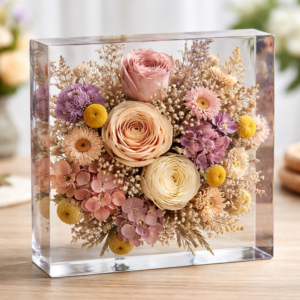 8x8 Resin Flower Preservation Block | Wedding Bouquet Keepsake | Memorial Flower Preservation | Custom Resin Art