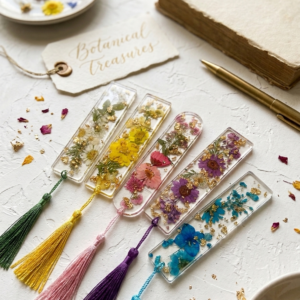 Resin Bookmark with Gold Leaf | Pressed Flower & Mushroom Designs