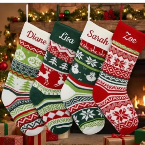 Personalized wool pattern Christmas Stocking 22": Embroidered Family Holiday Decor